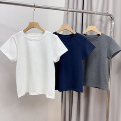 Slimming effect!Sparkling Full Sky Straight Shoulder Stretch Slim Fit Peruvian Cotton Round Neck Basic Short Sleeve T Women's T-shirt25Summer