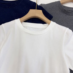 Slimming effect!Sparkling Full Sky Straight Shoulder Stretch Slim Fit Peruvian Cotton Round Neck Basic Short Sleeve T Women's T-shirt25Summer