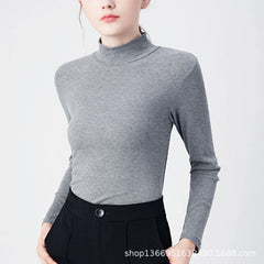 Autumn Heavy Imported Peruvian Cotton Half Turtleneck Long Sleeve t Women's T-shirt Parent-Child Mid-Neck Full Cotton Slim Fit Inner Layer Base Shirt