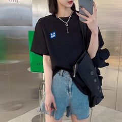 ADER Short Sleeve T Trendy Fashionable Summer Loose Casual Couple Style Shirt with Little Fox Embroidery for Men and Women