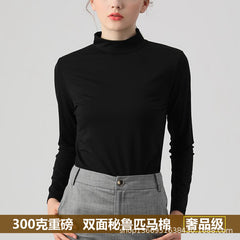 Autumn Heavy Imported Peruvian Cotton Half Turtleneck Long Sleeve t Women's T-shirt Parent-Child Mid-Neck Full Cotton Slim Fit Inner Layer Base Shirt