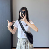 Slimming effect!Sparkling Full Sky Straight Shoulder Stretch Slim Fit Peruvian Cotton Round Neck Short Sleeve T Shirt25Summer