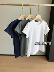 Slimming effect!Sparkling Full Sky Straight Shoulder Stretch Slim Fit Peruvian Cotton Round Neck Short Sleeve T Shirt25Summer