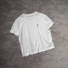 Japanese Style Niche Short Sleeve Embroidered Letters Peruvian Cotton T Shirt