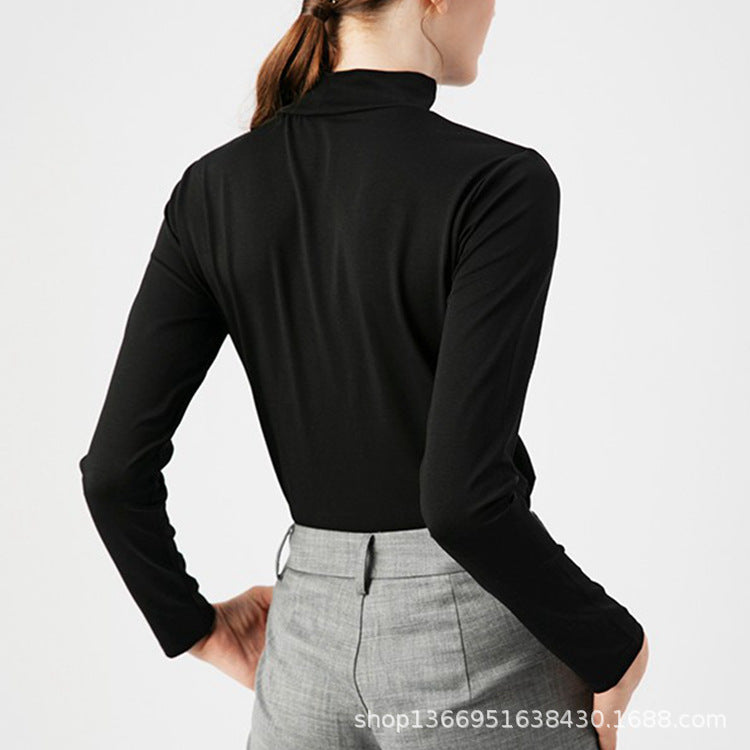 Autumn Heavy Imported Peruvian Cotton Half Turtleneck Long Sleeve t Women's T-shirt Parent-Child Mid-Neck Full Cotton Slim Fit Inner Layer Base Shirt