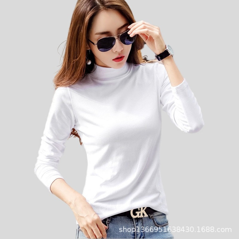 Autumn Heavy Imported Peruvian Cotton Half Turtleneck Long Sleeve t Women's T-shirt Parent-Child Mid-Neck Full Cotton Slim Fit Inner Layer Base Shirt