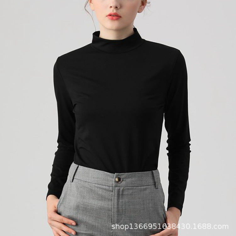 Autumn Heavy Imported Peruvian Cotton Half Turtleneck Long Sleeve t Women's T-shirt Parent-Child Mid-Neck Full Cotton Slim Fit Inner Layer Base Shirt