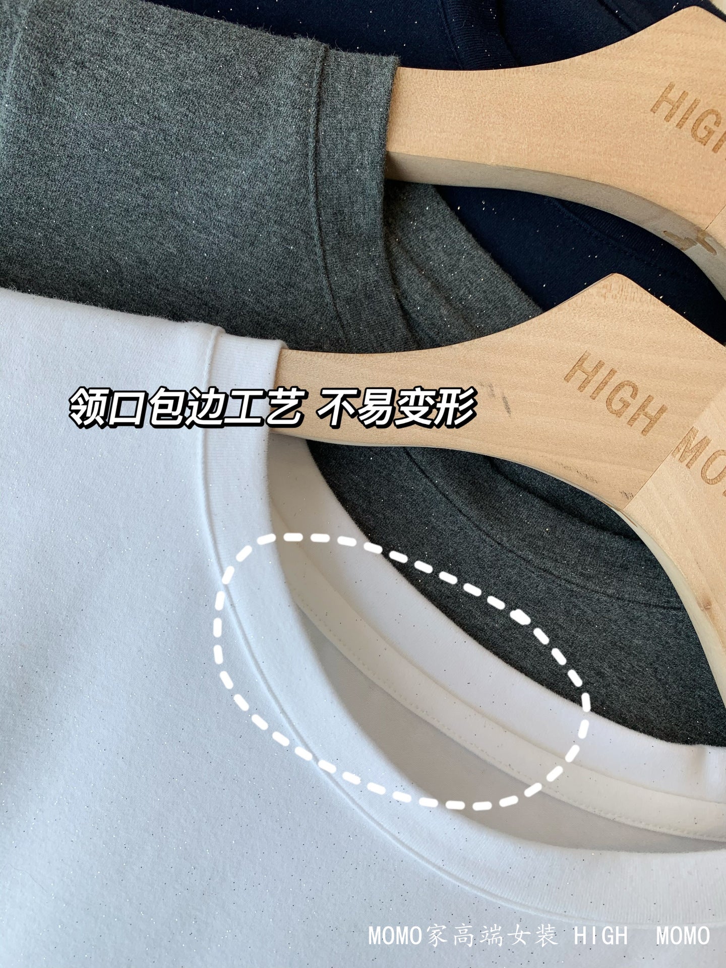 Slimming effect！Sparkling Full Sky Straight Shoulder Stretch Slim Fit Peruvian Cotton Round Neck Short Sleeve T Shirt25Summer