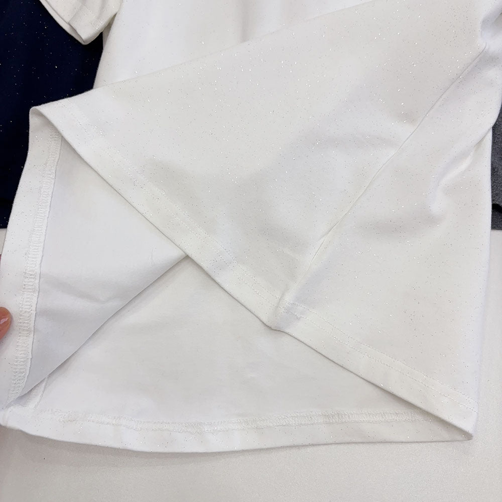 Slimming effect！Sparkling Full Sky Straight Shoulder Stretch Slim Fit Peruvian Cotton Round Neck Basic Short Sleeve T Women's T-shirt25Summer