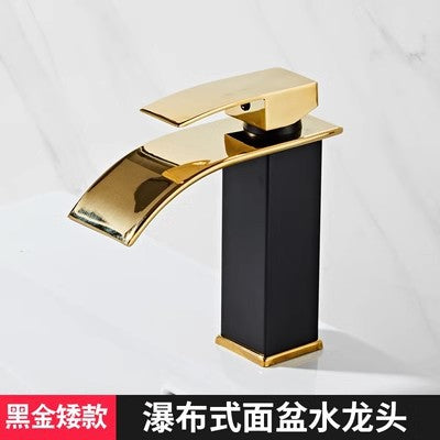 All-Copper Countertop Basin Undercounter Basin Waterfall Faucet Black Painted Hot and Cold Basin Faucet Wash Basin Manufacturer Wholesale