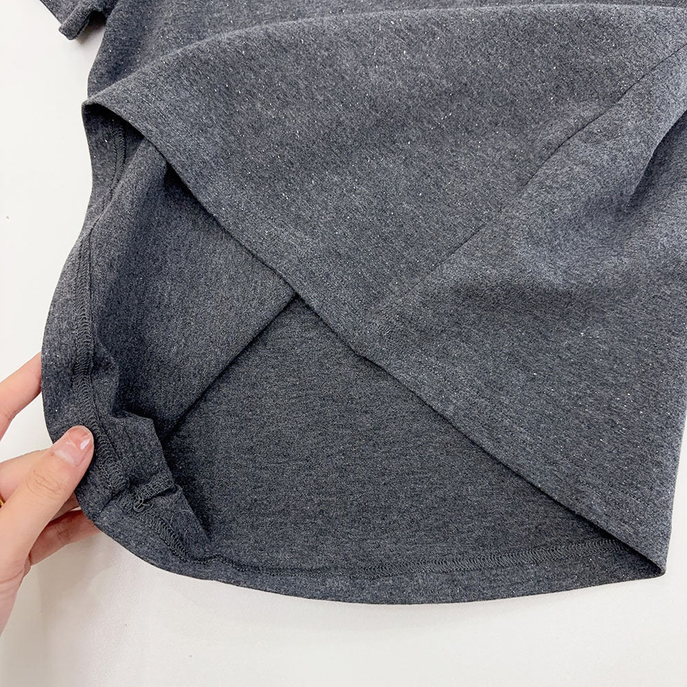 Slimming effect！Sparkling Full Sky Straight Shoulder Stretch Slim Fit Peruvian Cotton Round Neck Basic Short Sleeve T Women's T-shirt25Summer