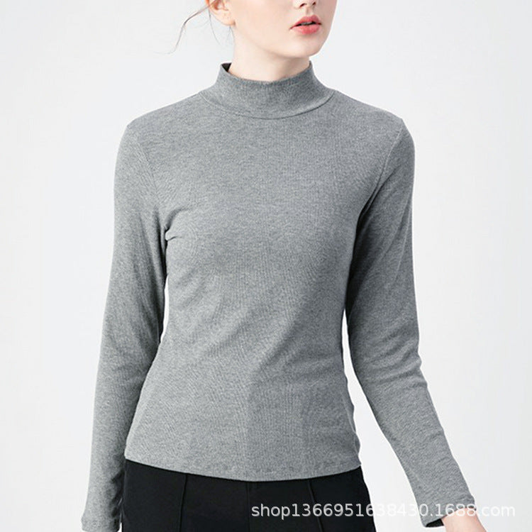 Autumn Heavy Imported Peruvian Cotton Half Turtleneck Long Sleeve t Women's T-shirt Parent-Child Mid-Neck Full Cotton Slim Fit Inner Layer Base Shirt