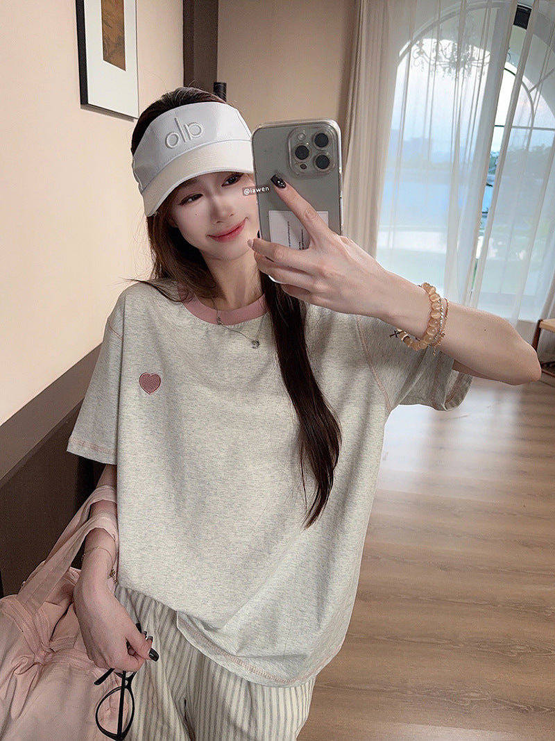 Summer new style round neck short sleeve women's shirt t Embroidered Cool Feeling Shirt T Pink Women's Shirt, Regular Shoulder, Loose Fit, Casual T Shirt