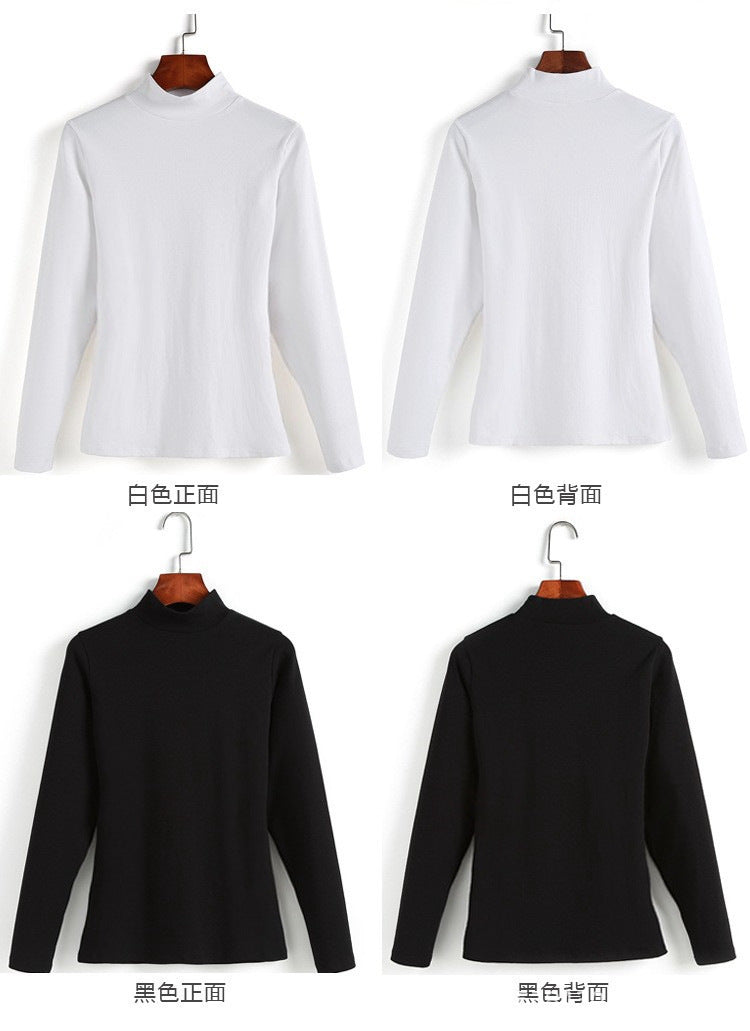 Autumn Heavy Imported Peruvian Cotton Half Turtleneck Long Sleeve t Women's T-shirt Parent-Child Mid-Neck Full Cotton Slim Fit Inner Layer Base Shirt
