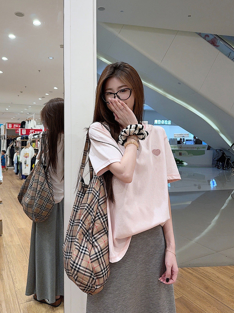 Summer new style round neck short sleeve women's shirt t Embroidered Cool Feeling Shirt T Pink Women's Shirt, Regular Shoulder, Loose Fit, Casual T Shirt