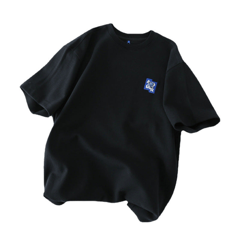 In Stock Short Sleeve Ouyang Nana Same Style T Shirt Summer Men and Women Couple Style Loose Casual Little Fox Embroidery