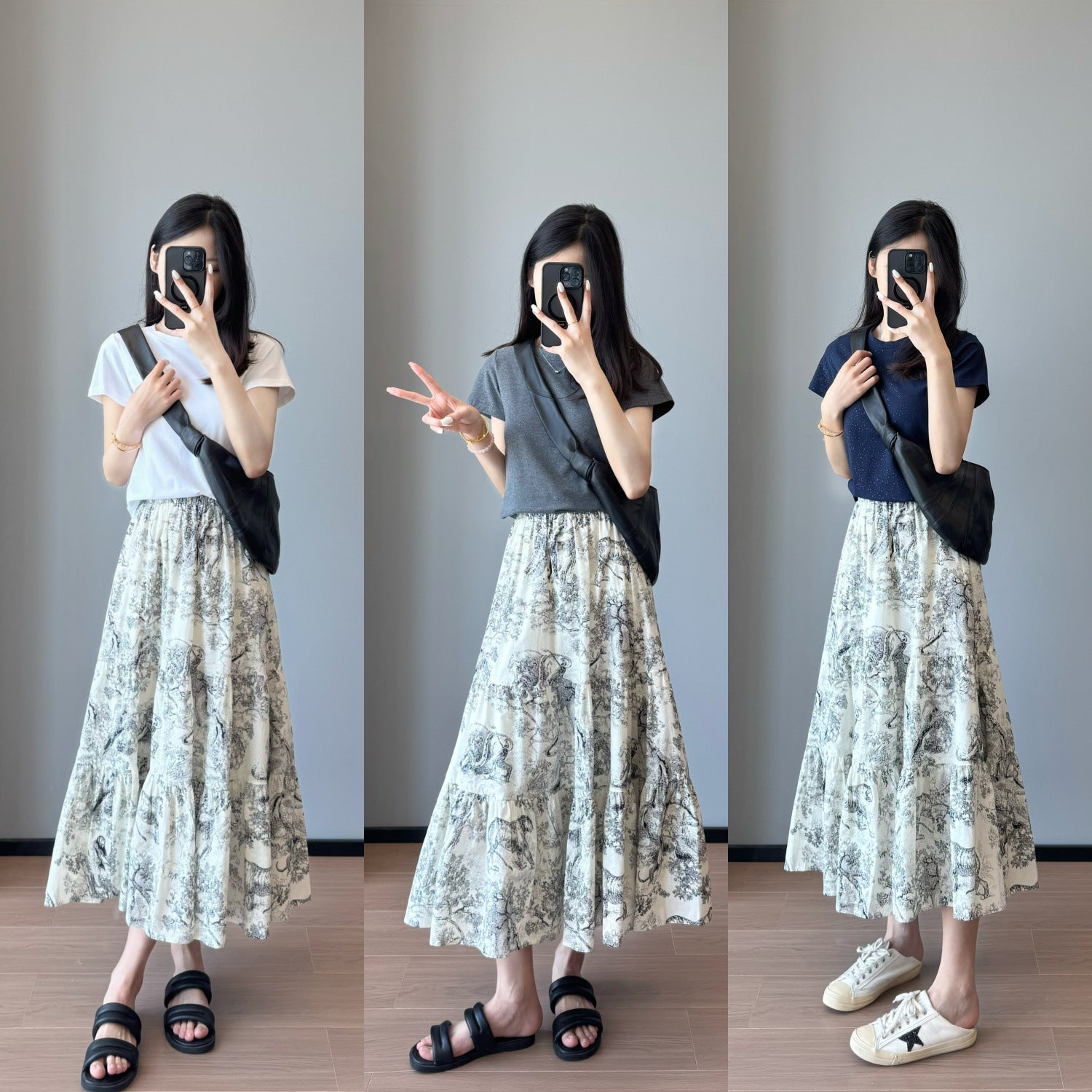 Slimming effect！Sparkling Full Sky Straight Shoulder Stretch Slim Fit Peruvian Cotton Round Neck Basic Short Sleeve T Women's T-shirt25Summer