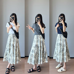 Slimming effect！Sparkling Full Sky Straight Shoulder Stretch Slim Fit Peruvian Cotton Round Neck Basic Short Sleeve T Women's T-shirt25Summer