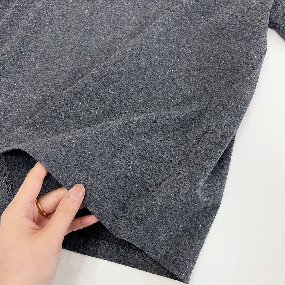 Slimming effect！Sparkling Full Sky Straight Shoulder Stretch Slim Fit Peruvian Cotton Round Neck Basic Short Sleeve T Women's T-shirt25Summer