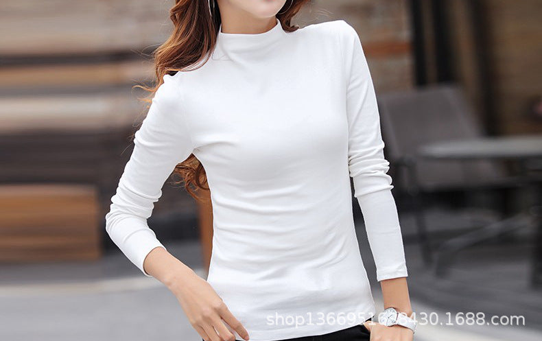 Autumn Heavy Imported Peruvian Cotton Half Turtleneck Long Sleeve t Women's T-shirt Parent-Child Mid-Neck Full Cotton Slim Fit Inner Layer Base Shirt