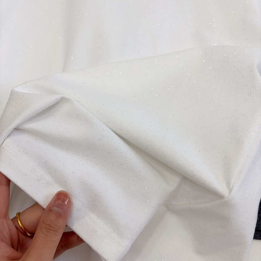 Slimming effect！Sparkling Full Sky Straight Shoulder Stretch Slim Fit Peruvian Cotton Round Neck Basic Short Sleeve T Women's T-shirt25Summer