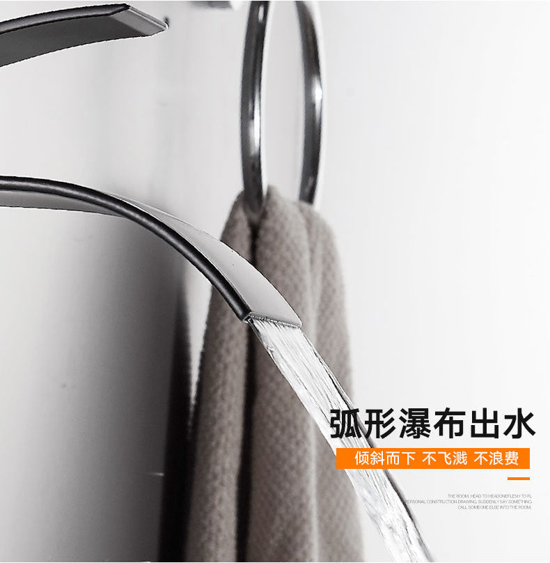All-Copper Countertop Basin Undercounter Basin Waterfall Faucet Black Painted Hot and Cold Basin Faucet Wash Basin Manufacturer Wholesale