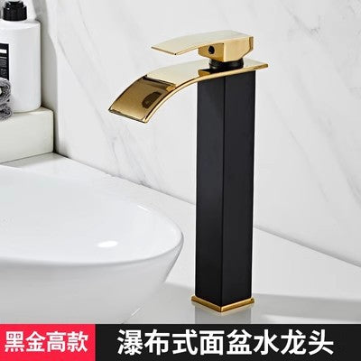 All-Copper Countertop Basin Undercounter Basin Waterfall Faucet Black Painted Hot and Cold Basin Faucet Wash Basin Manufacturer Wholesale