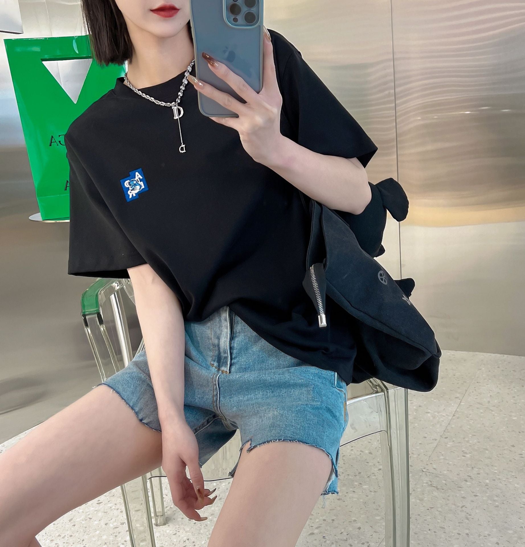 ADER Short Sleeve T Trendy Fashionable Summer Loose Casual Couple Style Shirt with Little Fox Embroidery for Men and Women