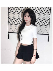 2025Summer New Solid Color Slim Fit Hot Girl Short Sleeve Off-Shoulder Tight Versatile Short Sleeve T T-shirt Top Hook Clothing Women's Wear