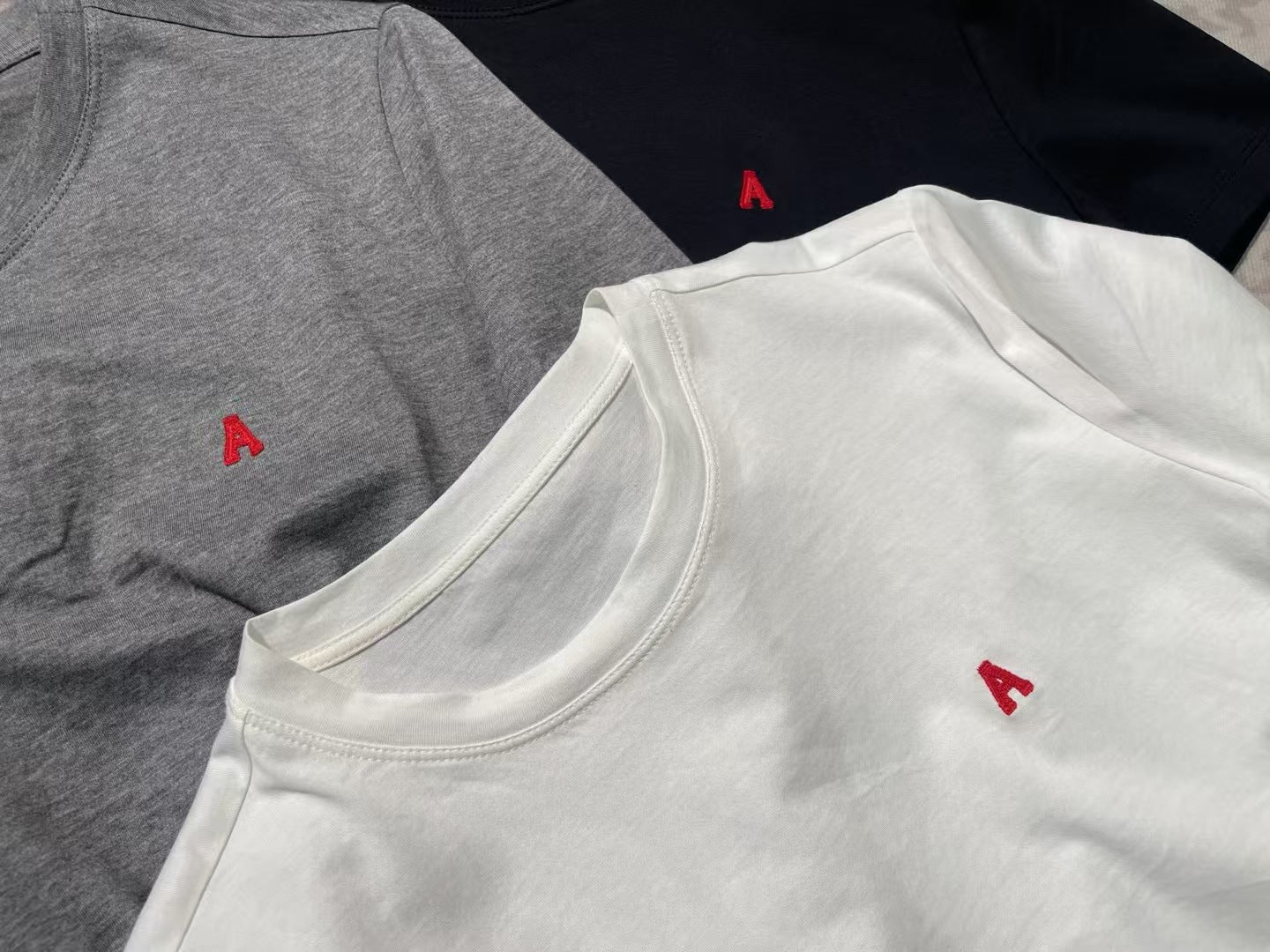 Japanese Style Niche Short Sleeve Embroidered Letters Peruvian Cotton T Shirt