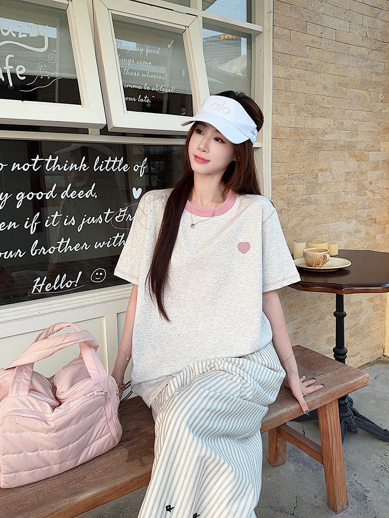 Summer new style round neck short sleeve women's shirt t Embroidered Cool Feeling Shirt T Pink Women's Shirt, Regular Shoulder, Loose Fit, Casual T Shirt