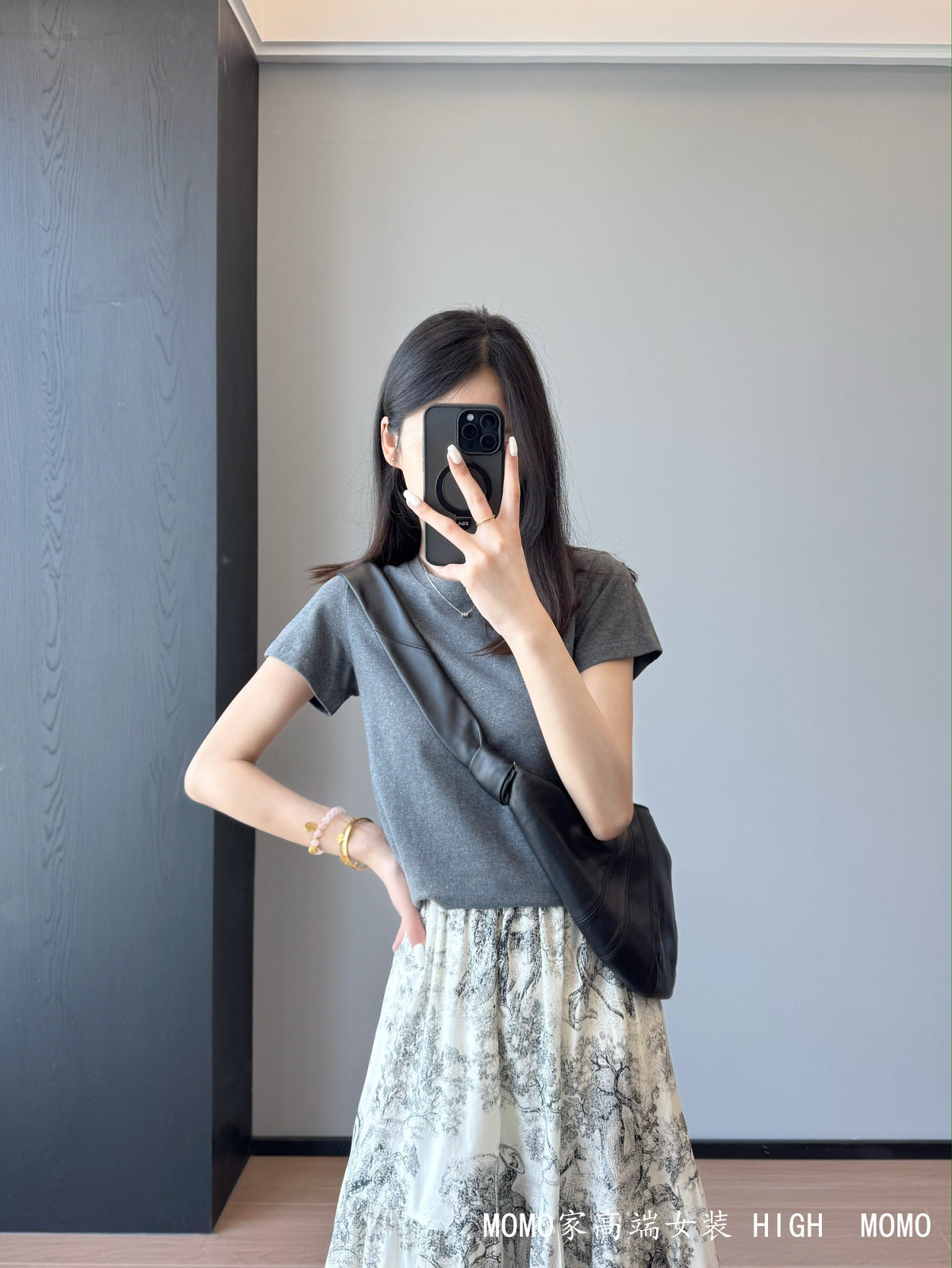 Slimming effect！Sparkling Full Sky Straight Shoulder Stretch Slim Fit Peruvian Cotton Round Neck Basic Short Sleeve T Women's T-shirt25Summer