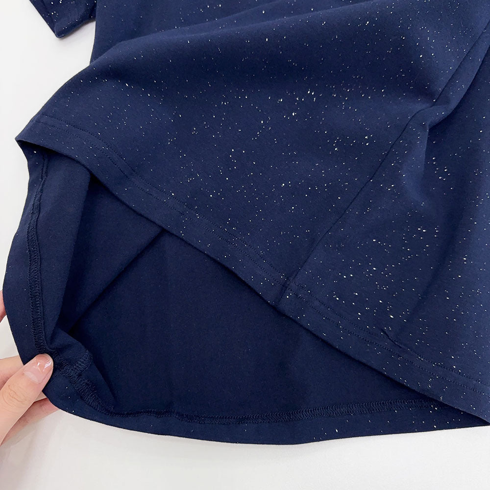 Slimming effect！Sparkling Full Sky Straight Shoulder Stretch Slim Fit Peruvian Cotton Round Neck Basic Short Sleeve T Women's T-shirt25Summer