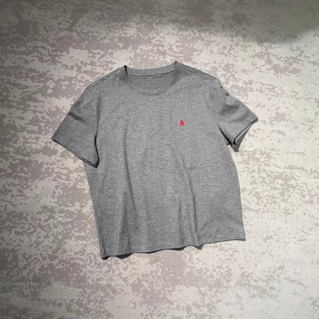 Japanese Style Niche Short Sleeve Embroidered Letters Peruvian Cotton T Shirt