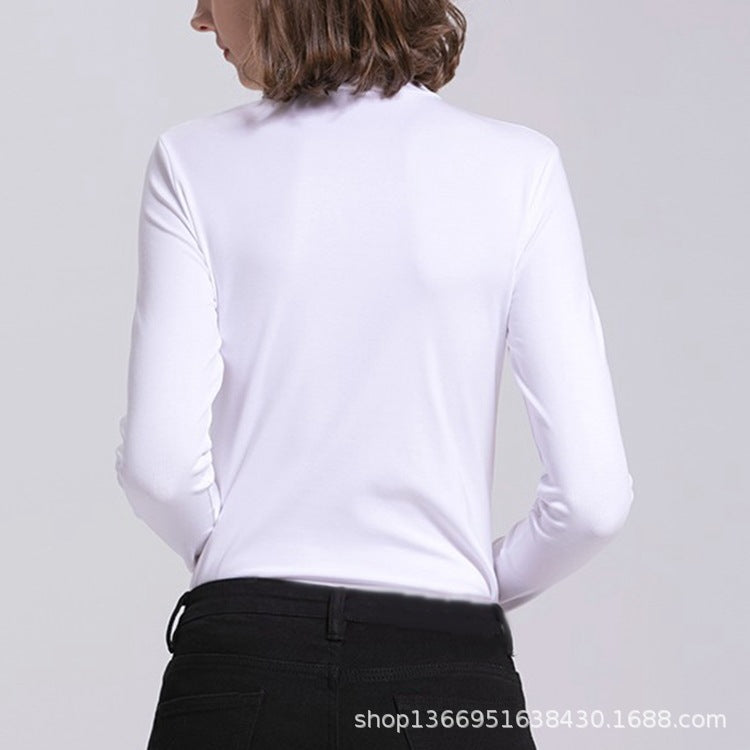 Autumn Heavy Imported Peruvian Cotton Half Turtleneck Long Sleeve t Women's T-shirt Parent-Child Mid-Neck Full Cotton Slim Fit Inner Layer Base Shirt