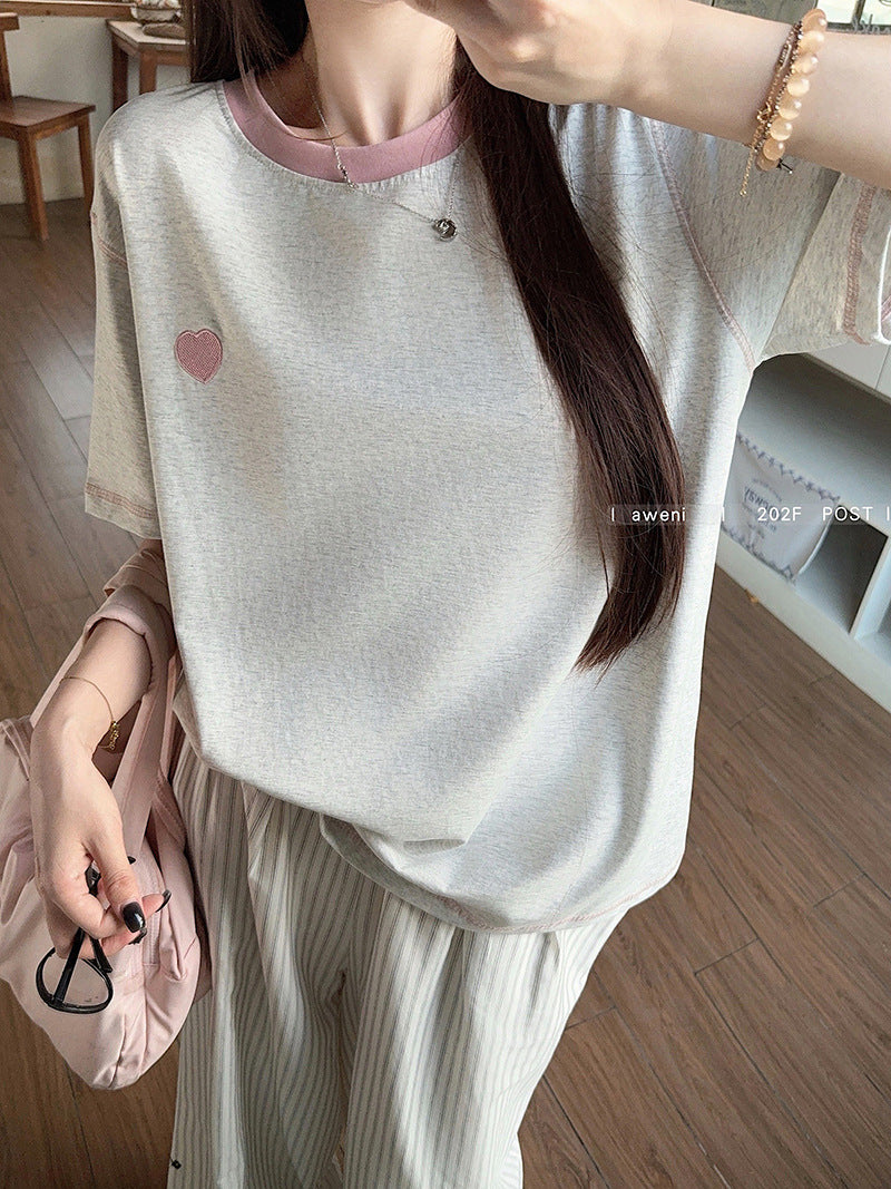 Summer new style round neck short sleeve women's shirt t Embroidered Cool Feeling Shirt T Pink Women's Shirt, Regular Shoulder, Loose Fit, Casual T Shirt