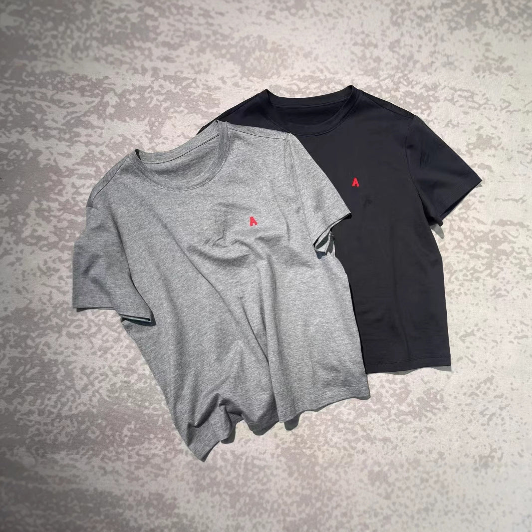 Japanese Style Niche Short Sleeve Embroidered Letters Peruvian Cotton T Shirt