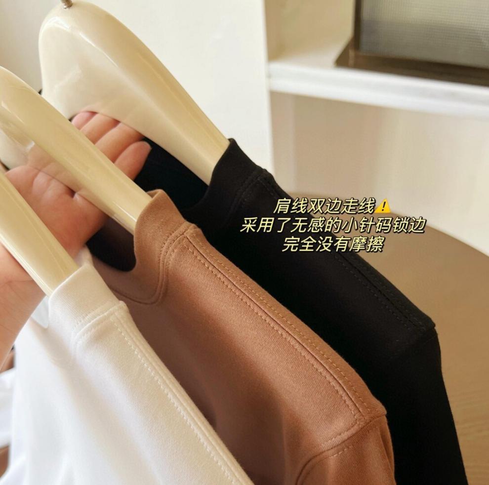 2025Xiaohongshu Hot-Selling Peruvian Cotton T Long T/short T Collection of High-End Base Layer Shirts with Silky Skin Feel, Long Sleeve and Short Sleeve