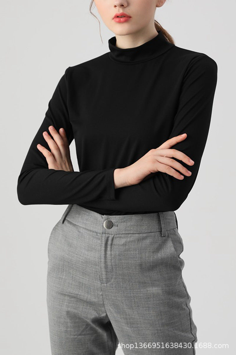 Autumn Heavy Imported Peruvian Cotton Half Turtleneck Long Sleeve t Women's T-shirt Parent-Child Mid-Neck Full Cotton Slim Fit Inner Layer Base Shirt