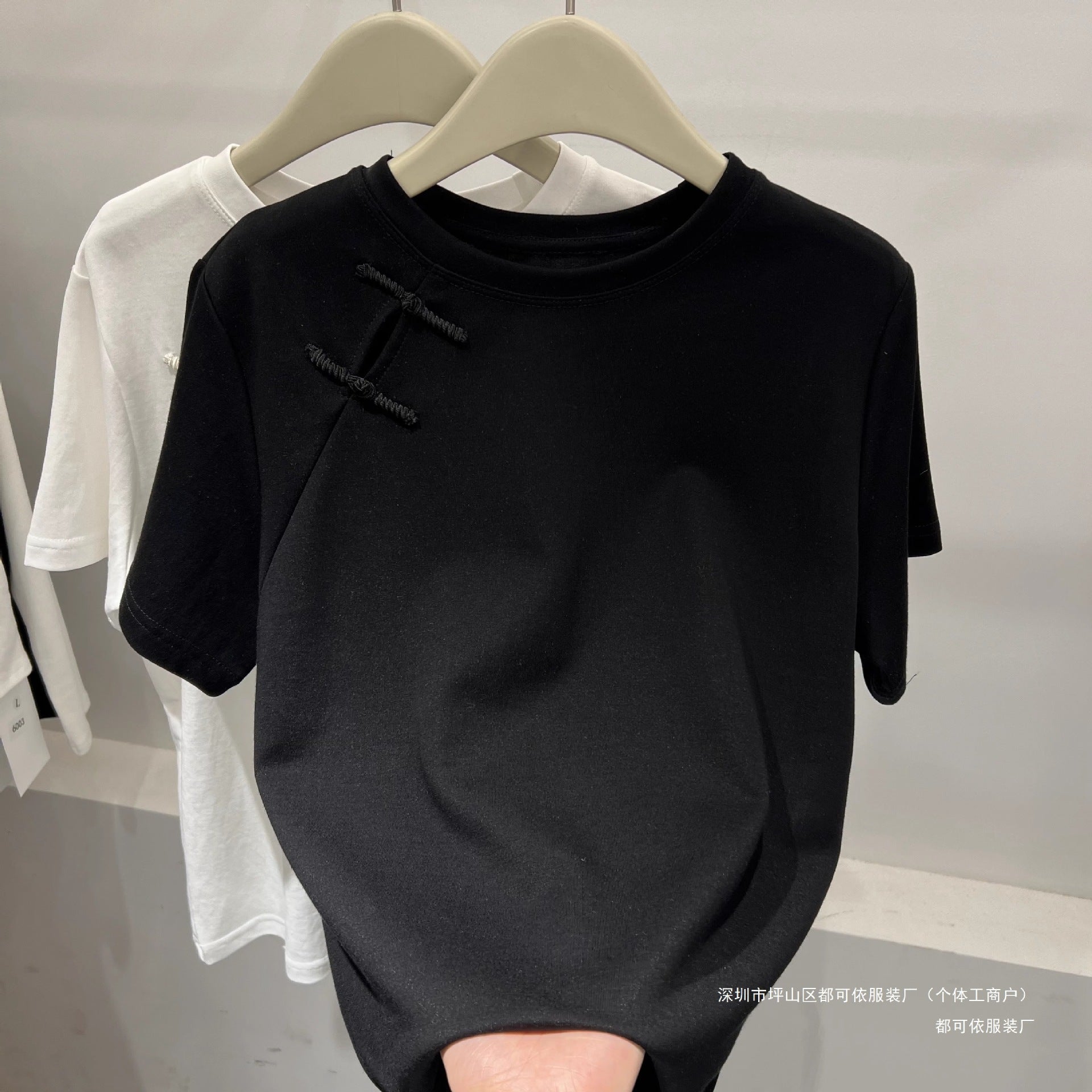 Official Image Peruvian Cotton Short Sleeve t Shirt2025Summer Button Short Solid Color Slim Fit Regular Shoulder Round Neck Korean Style Women's Top