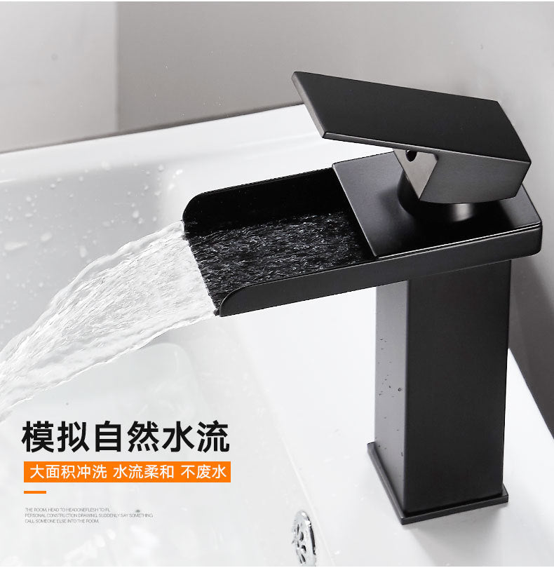 All-Copper Countertop Basin Undercounter Basin Waterfall Faucet Black Painted Hot and Cold Basin Faucet Wash Basin Manufacturer Wholesale