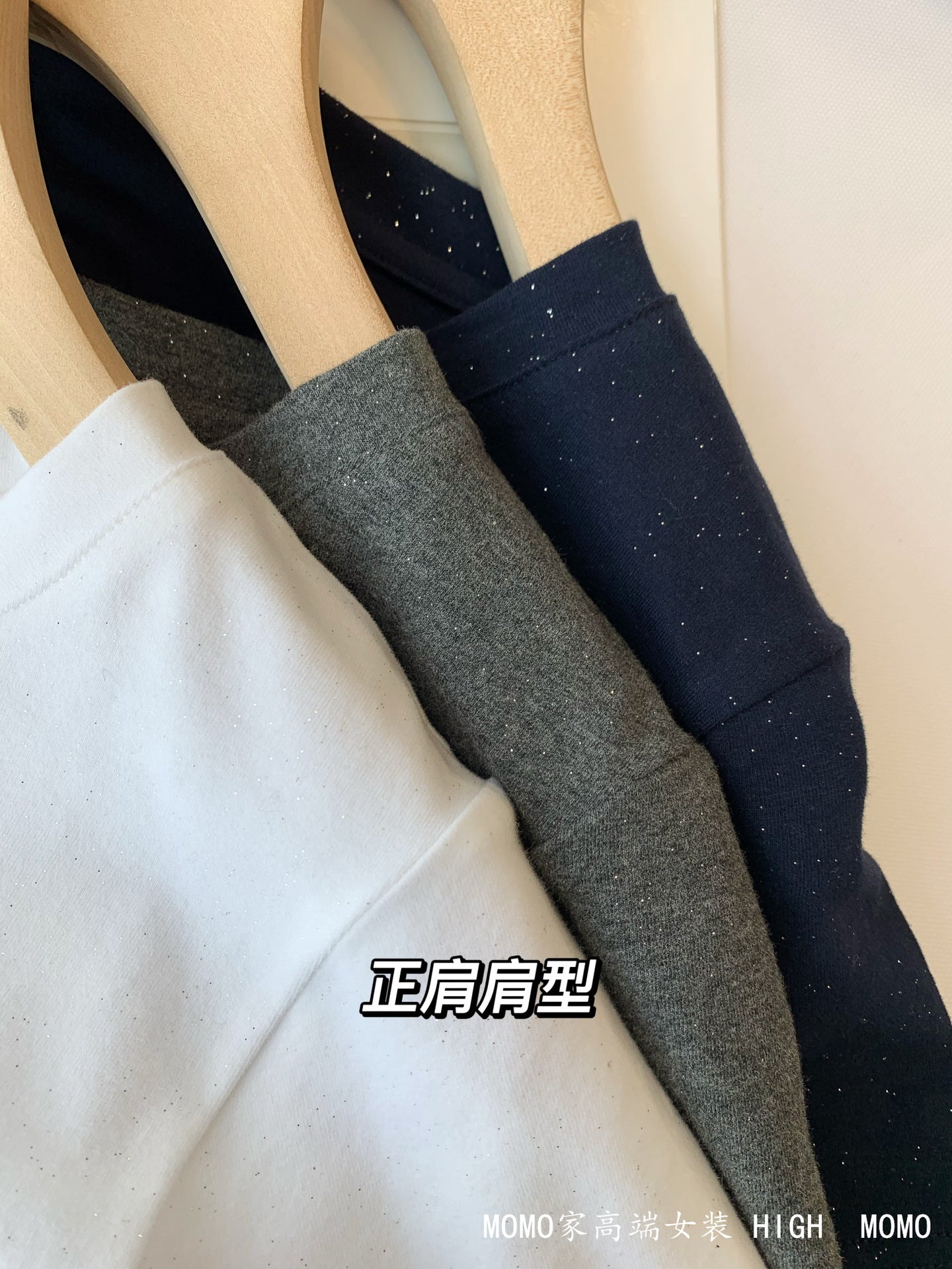 Slimming effect！Sparkling Full Sky Straight Shoulder Stretch Slim Fit Peruvian Cotton Round Neck Short Sleeve T Shirt25Summer