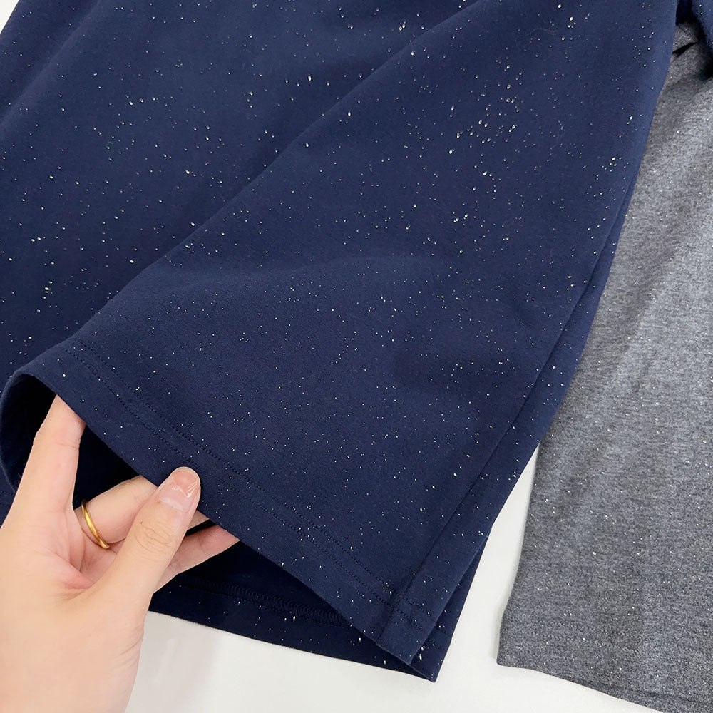 Slimming effect！Sparkling Full Sky Straight Shoulder Stretch Slim Fit Peruvian Cotton Round Neck Basic Short Sleeve T Women's T-shirt25Summer