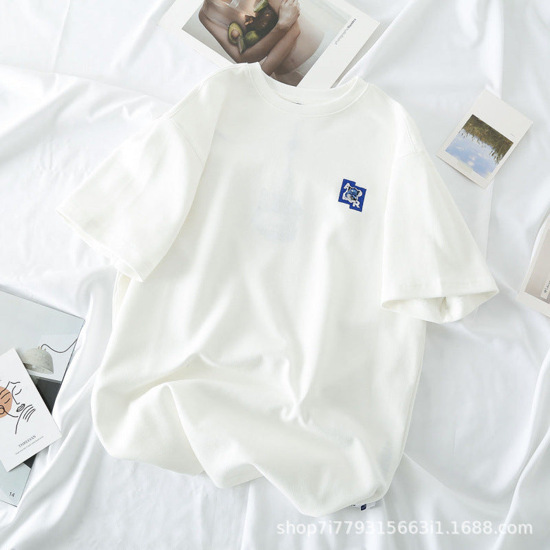 ADER Short Sleeve T Trendy Fashionable Summer Loose Casual Couple Style Shirt with Little Fox Embroidery for Men and Women