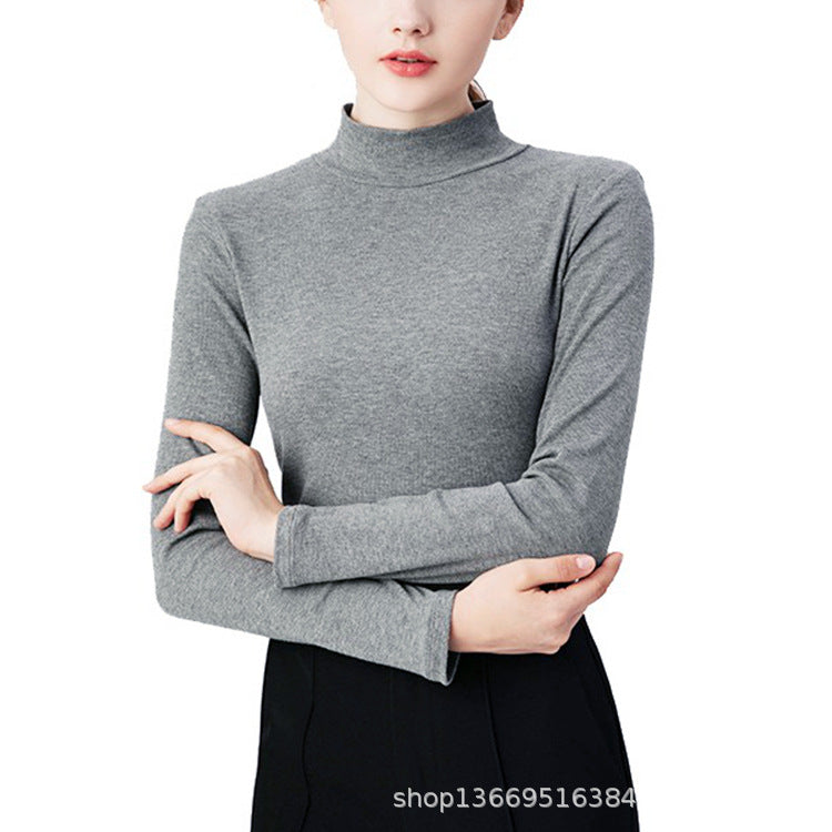 Autumn Heavy Imported Peruvian Cotton Half Turtleneck Long Sleeve t Women's T-shirt Parent-Child Mid-Neck Full Cotton Slim Fit Inner Layer Base Shirt