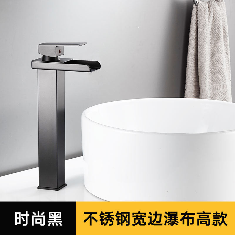 All-Copper Countertop Basin Undercounter Basin Waterfall Faucet Black Painted Hot and Cold Basin Faucet Wash Basin Manufacturer Wholesale