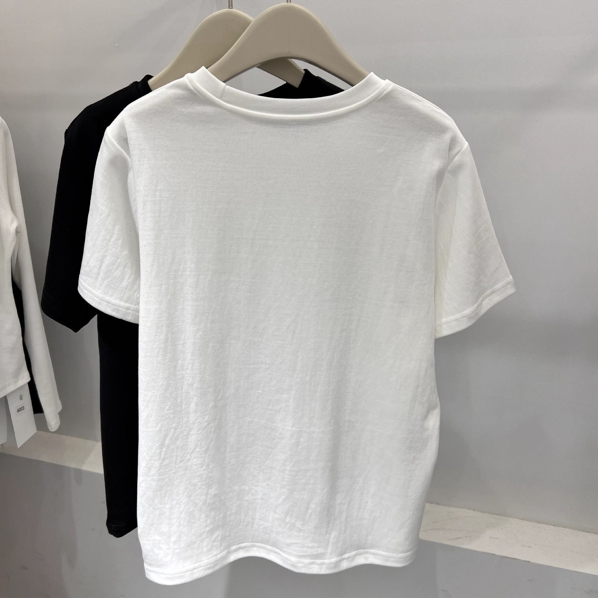 Official Image Peruvian Cotton Short Sleeve t Shirt2025Summer Button Short Solid Color Slim Fit Regular Shoulder Round Neck Korean Style Women's Top