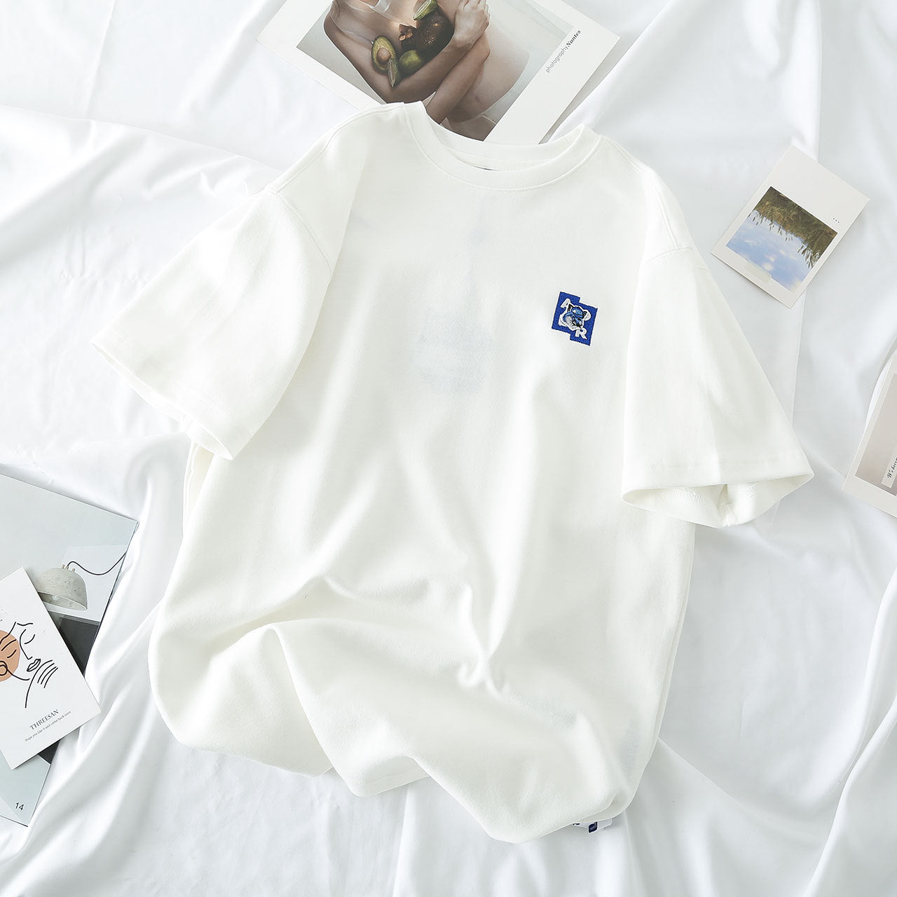 ADER Short Sleeve T Trendy Fashionable Summer Loose Casual Couple Style Shirt with Little Fox Embroidery for Men and Women