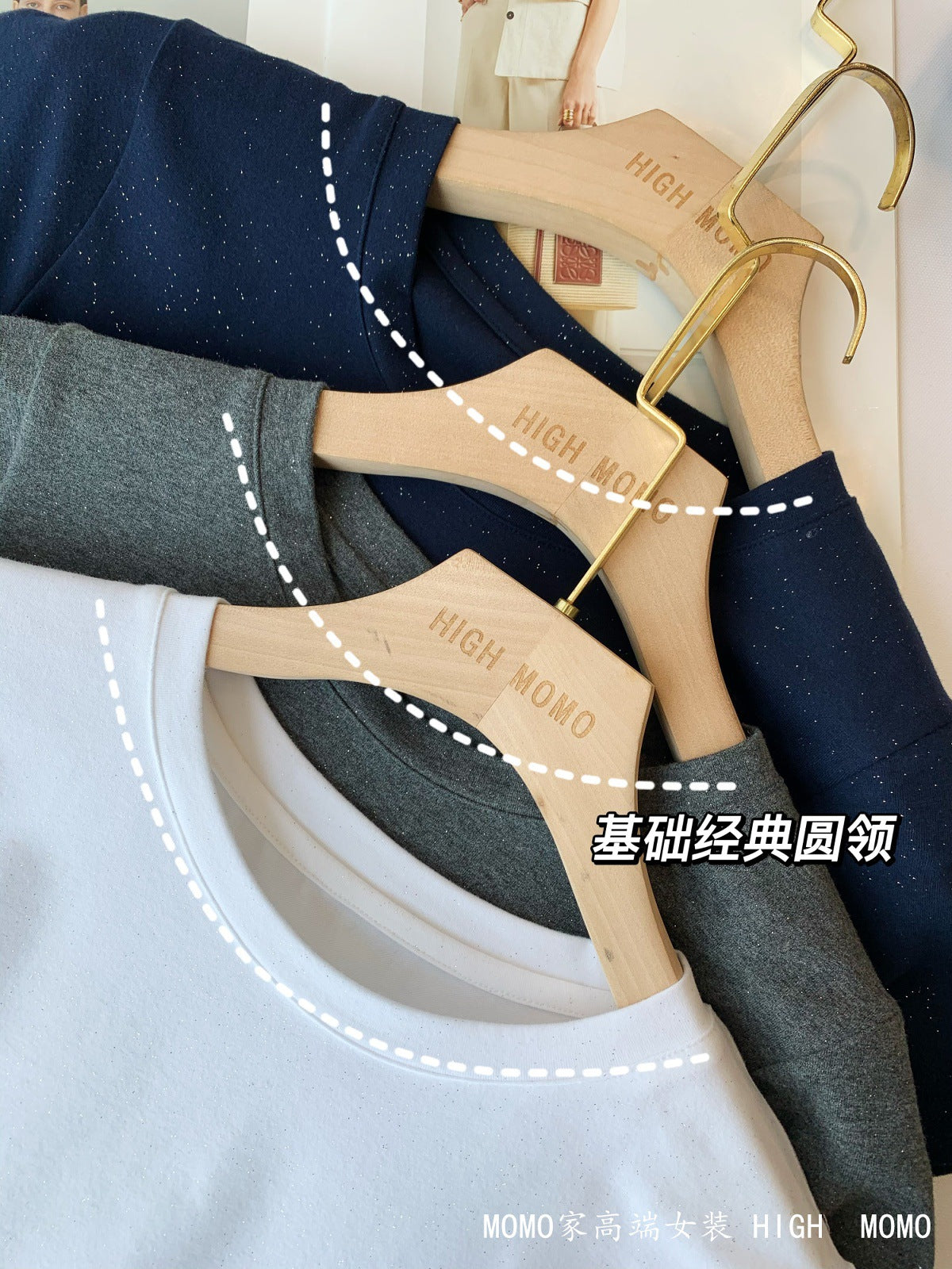 Slimming effect！Sparkling Full Sky Straight Shoulder Stretch Slim Fit Peruvian Cotton Round Neck Basic Short Sleeve T Women's T-shirt25Summer