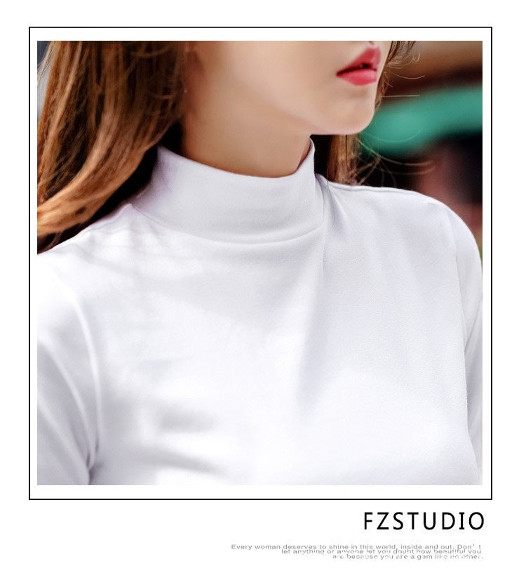 Autumn Heavy Imported Peruvian Cotton Half Turtleneck Long Sleeve t Women's T-shirt Parent-Child Mid-Neck Full Cotton Slim Fit Inner Layer Base Shirt